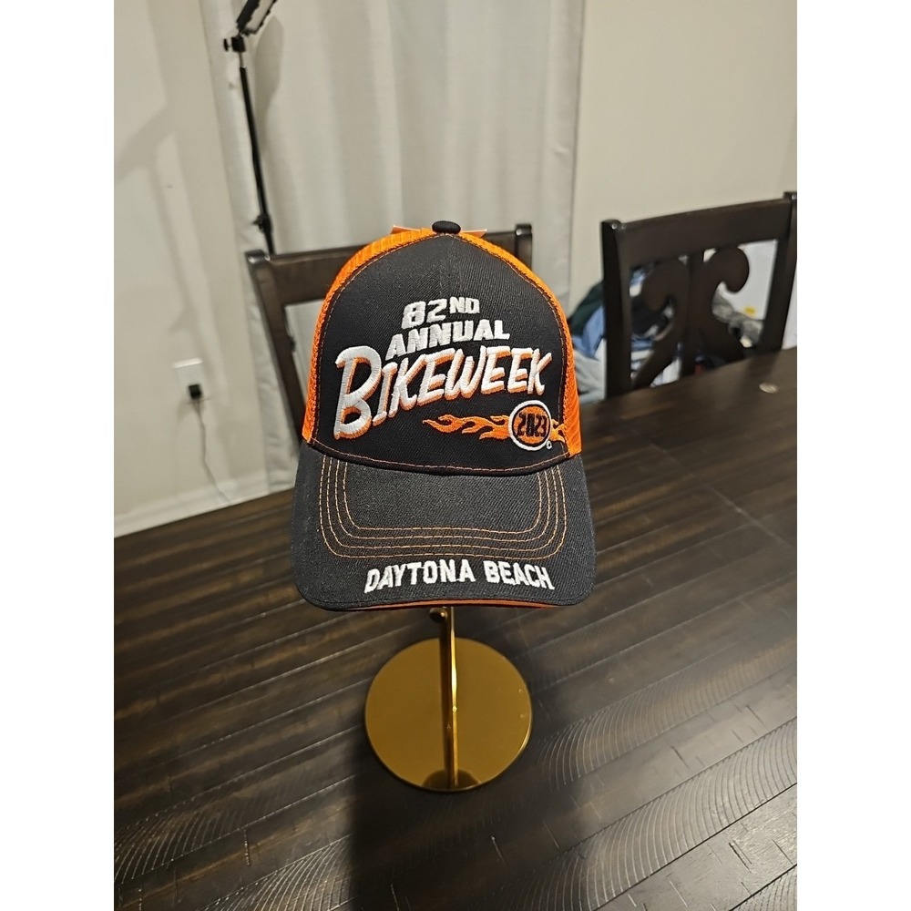 Daytona Beach Bike Week Hat 2023 Biker Ball Cap Brand New Black and Orange